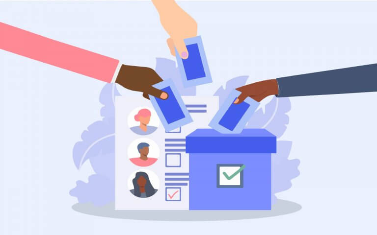 Illustration de trois bulletins de votes glissés dans l'urne